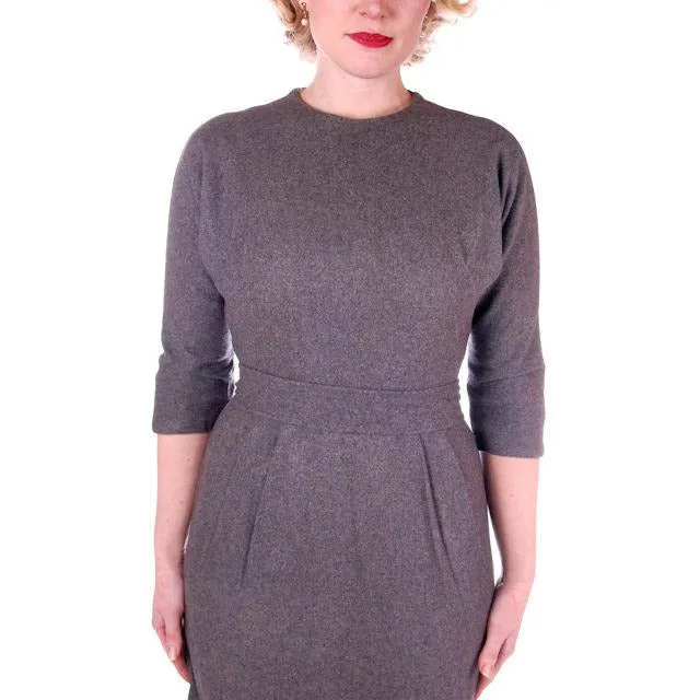 Vintage Gray Wool Secretary Dress 1950S 38" Bust