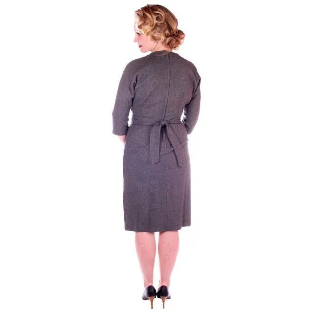 Vintage Gray Wool Secretary Dress 1950S 38" Bust