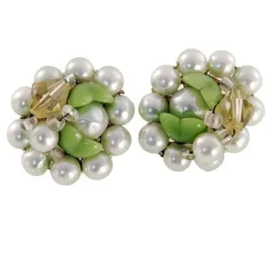 Vintage  Green & Yellow Bead  Earrings Clip Backs 1950s Japan