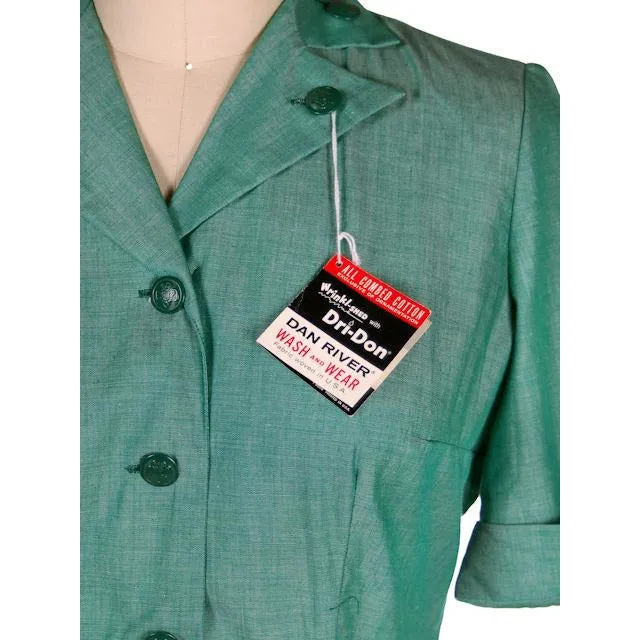 Vintage Green Cotton  Girl Scout Master Dress NOS 1950s 42-31-46