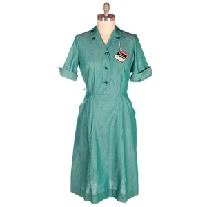 Vintage Green Cotton  Girl Scout Master Dress NOS 1950s 42-31-46