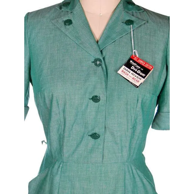 Vintage Green Cotton  Girl Scout Master Dress NOS 1950s 42-31-46