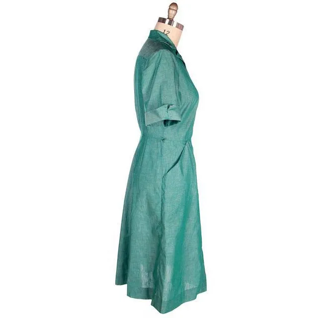 Vintage Green Cotton  Girl Scout Master Dress NOS 1950s 42-31-46