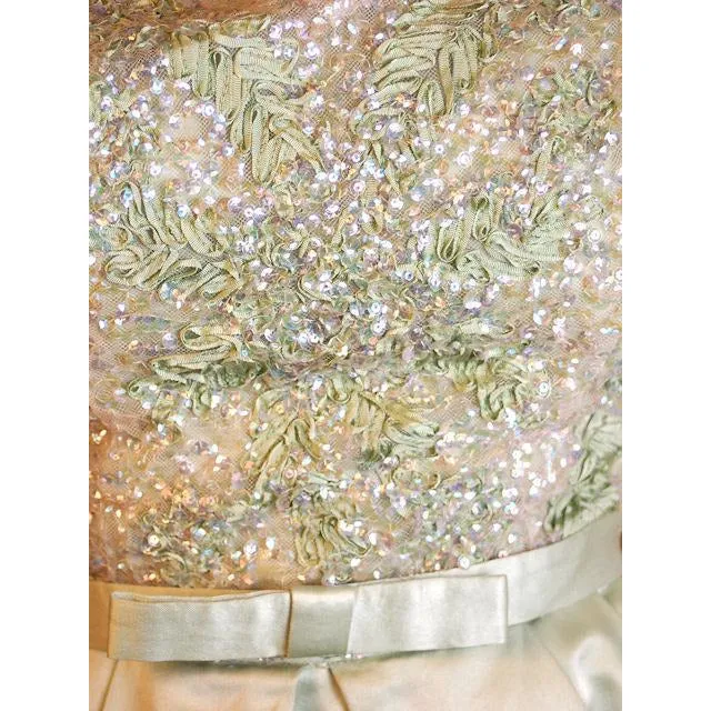 Vintage Green Silk/ Sequins Party Dress Nan Carlby 1950 38-30-Free Petal Skirt