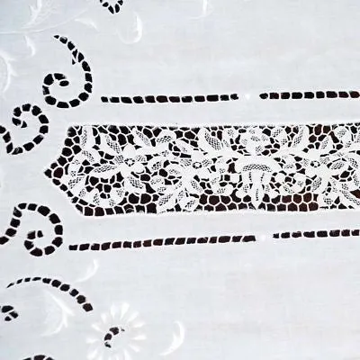 Vintage Handmade Point de Venise Needle Lace and Linen Tablecloth Esso Oil Provenance