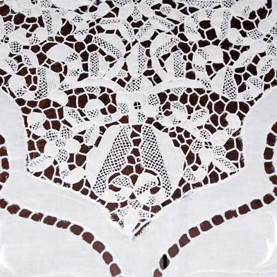 Vintage Handmade Point de Venise Needle Lace and Linen Tablecloth Esso Oil Provenance