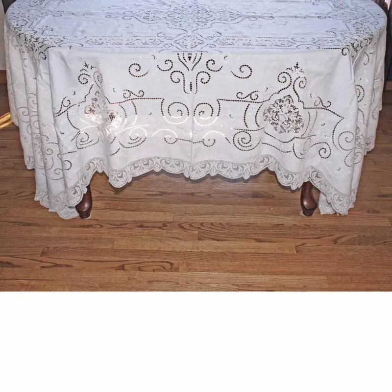 Vintage Handmade Point de Venise Needle Lace and Linen Tablecloth Esso Oil Provenance