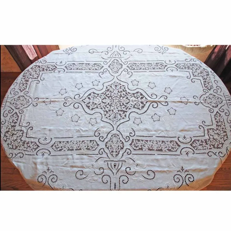 Vintage Handmade Point de Venise Needle Lace and Linen Tablecloth Esso Oil Provenance