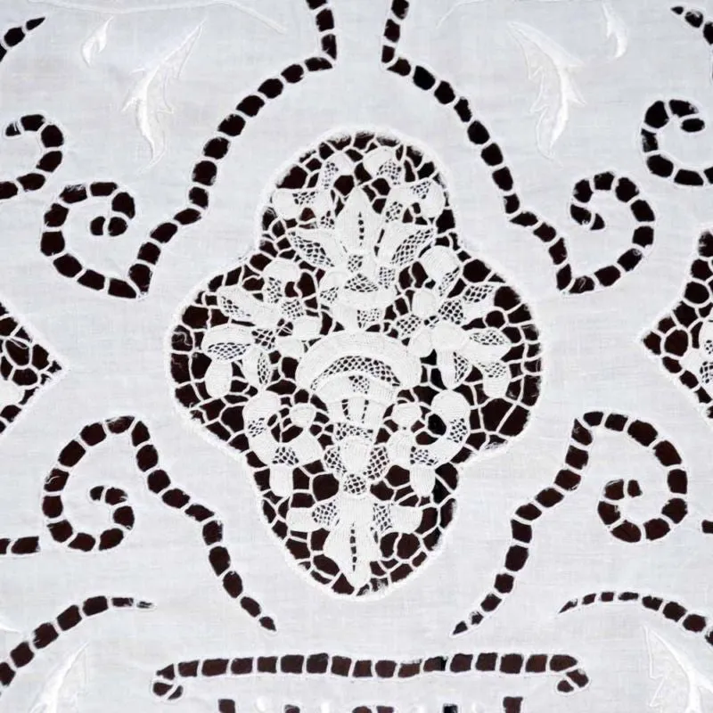 Vintage Handmade Point de Venise Needle Lace and Linen Tablecloth Esso Oil Provenance
