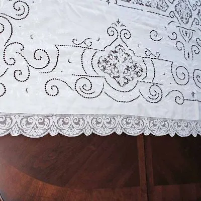 Vintage Handmade Point de Venise Needle Lace and Linen Tablecloth Esso Oil Provenance