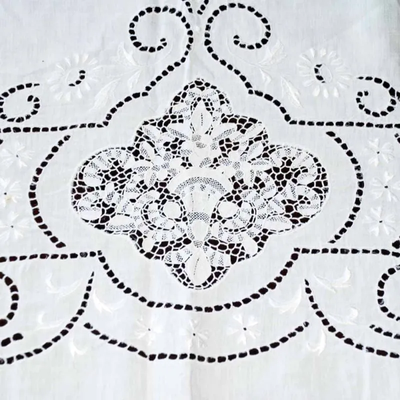 Vintage Handmade Point de Venise Needle Lace and Linen Tablecloth Esso Oil Provenance