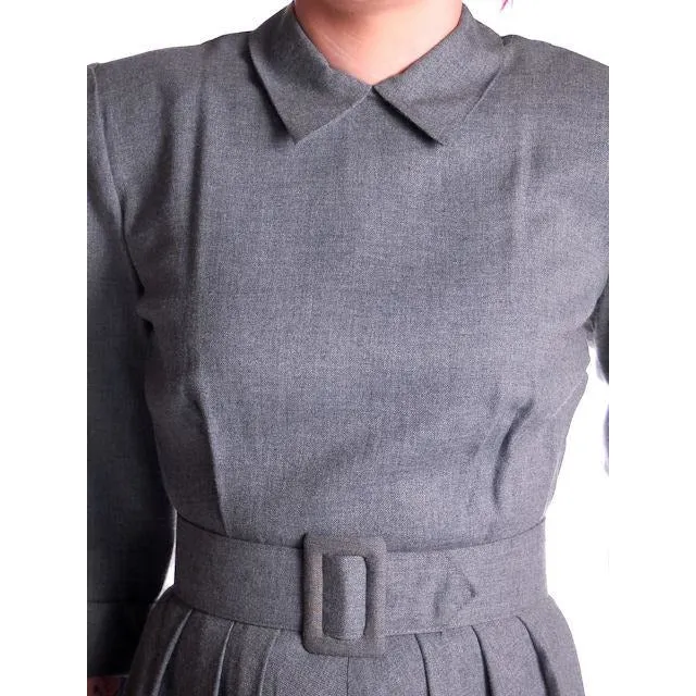Vintage Heather Gray Wool Gabardine Day Dress 1950's Lenbarry 38-26-44
