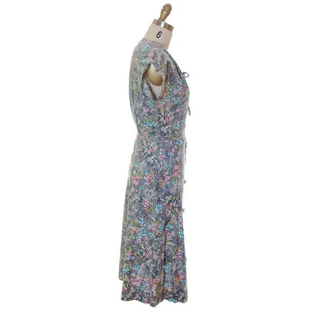 Vintage Housedress 1940s Gray/Lavender Floral Print