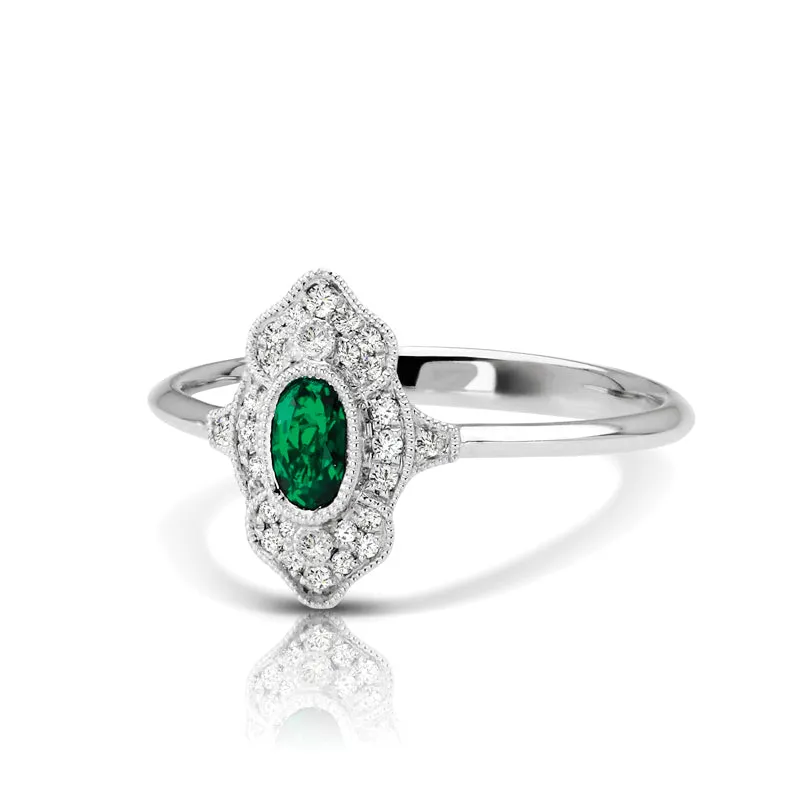 Vintage Inspired 0.35 ct. Natural Oval Emerald Ring