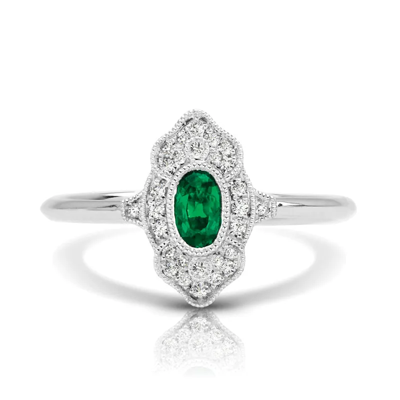 Vintage Inspired 0.35 ct. Natural Oval Emerald Ring