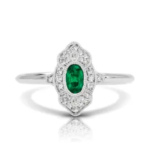 Vintage Inspired 0.35 ct. Natural Oval Emerald Ring