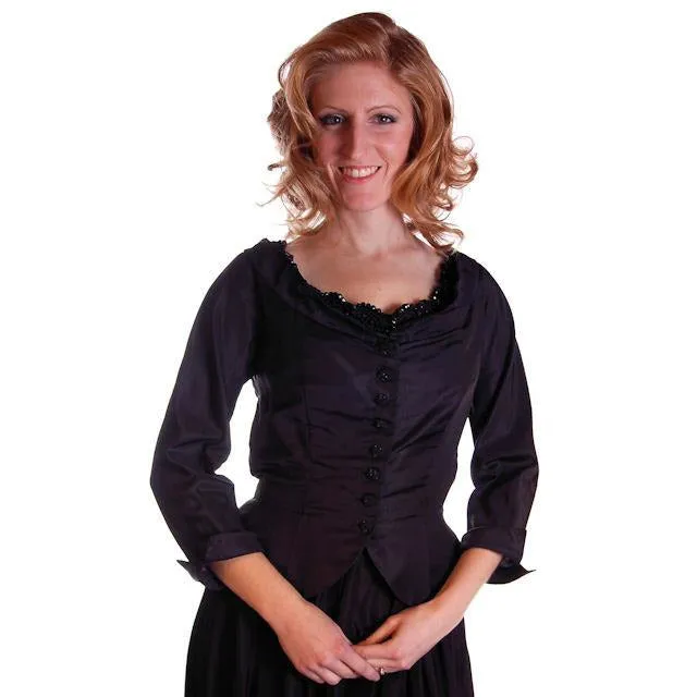 Vintage Jacket Black Silk Taffeta Beaded Cocktail 1950S Red Peplum 36B-28W