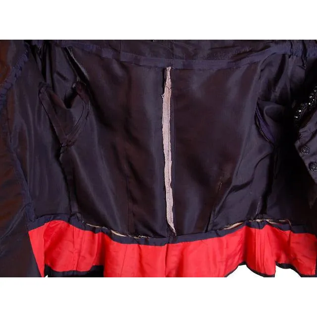 Vintage Jacket Black Silk Taffeta Beaded Cocktail 1950S Red Peplum 36B-28W