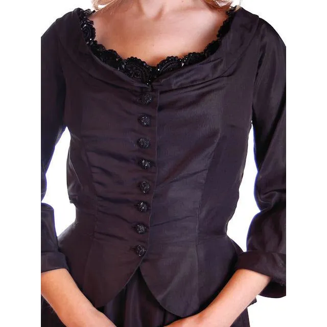 Vintage Jacket Black Silk Taffeta Beaded Cocktail 1950S Red Peplum 36B-28W