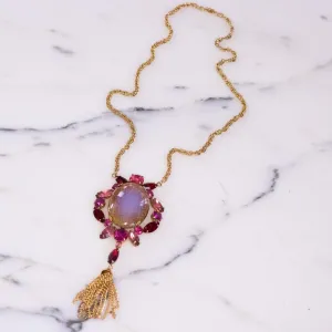 Vintage Juliana Pink Rhinestone and Fire Opal Glass Pendant Statement Necklace
