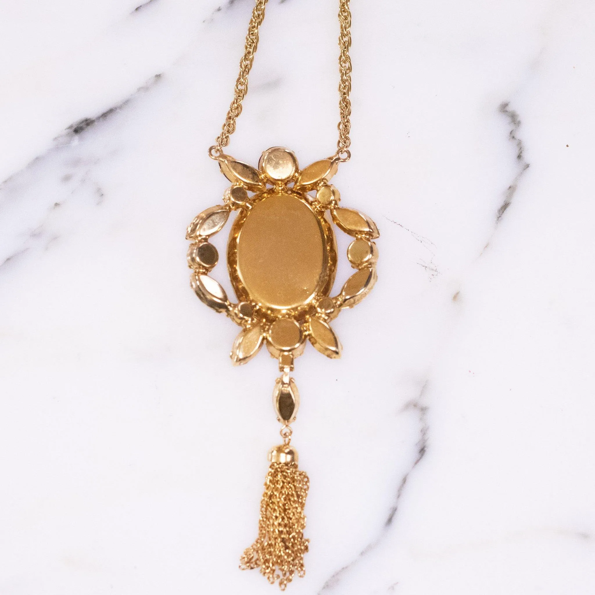 Vintage Juliana Pink Rhinestone and Fire Opal Glass Pendant Statement Necklace