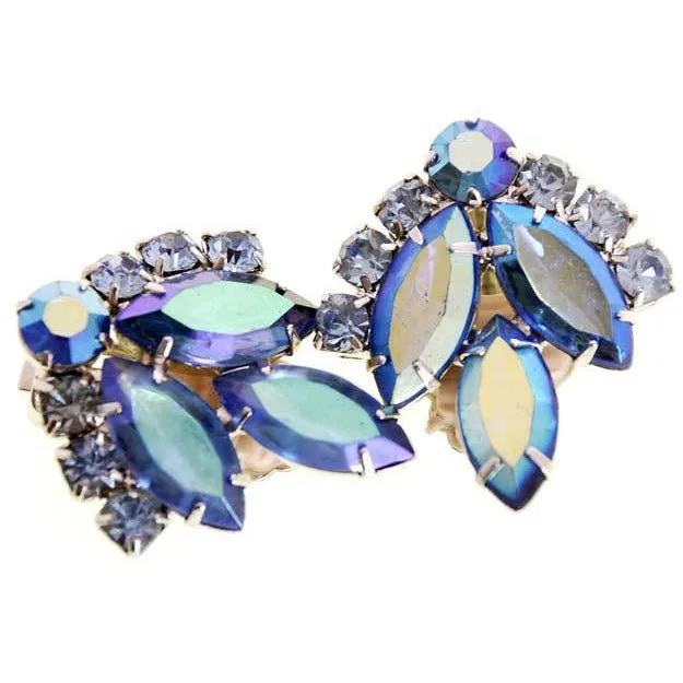 Vintage Juliana Signed Jewelry Sarah Coventry Brooch & Ears Blue Lagoon 1960's