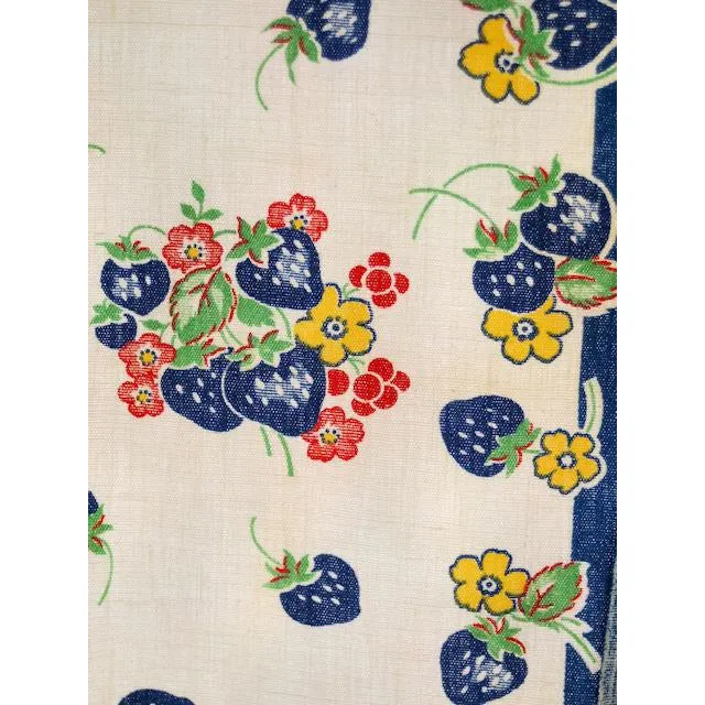 Vintage Kitchen Towel Cotton  Blue Strawberries 1940s
