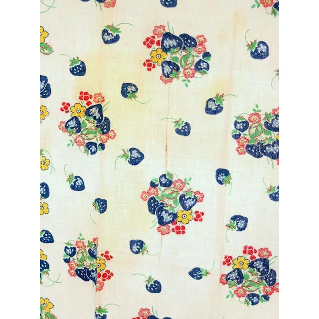 Vintage Kitchen Towel Cotton  Blue Strawberries 1940s