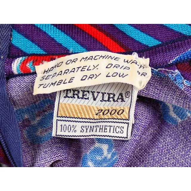 Vintage  Knit Dress Goldworm Dragon Print Blue Made in Italy 1970s M-L