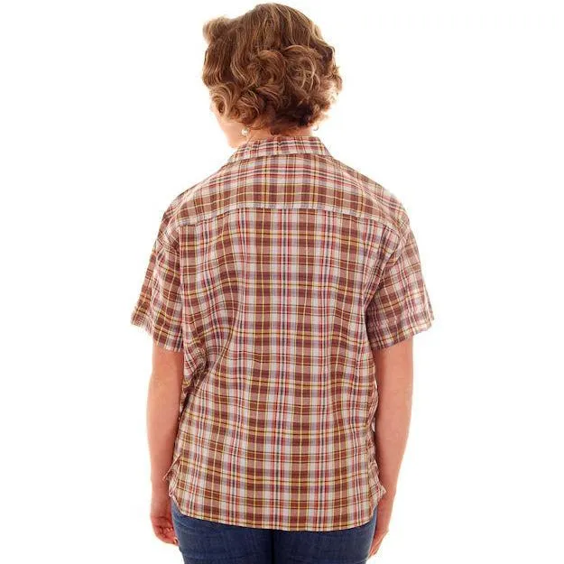 Vintage Ladies Blouse Plaid Short Sleeved NOS L-XL 1950s Kerrybrooke Sears RYG