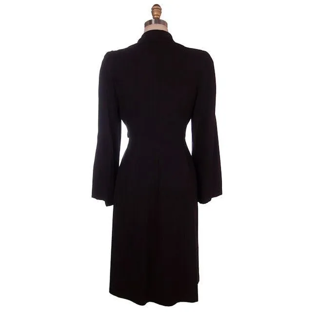 Vintage Ladies Coat Black Faille Lightweight 1940s Unique Front 34-28-38