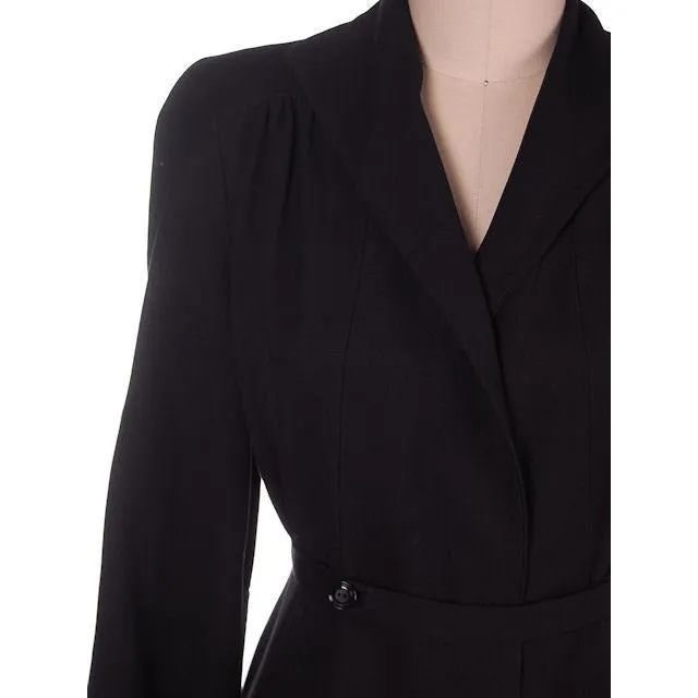 Vintage Ladies Coat Black Faille Lightweight 1940s Unique Front 34-28-38