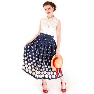 Vintage Ladies Cotton Skirt Blue & White Polka Dots 1940s 26" Waist