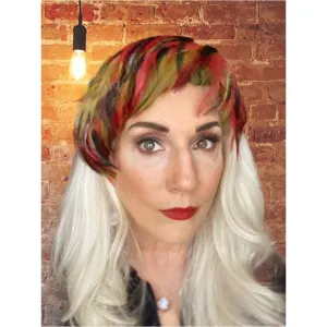 Vintage Ladies  Feather Hat  w/ "Bangs" 1950s Bright Green & Red Norman Durand