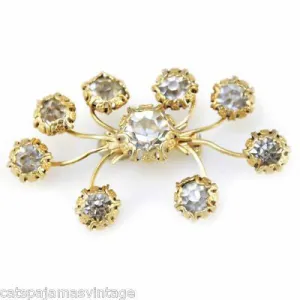 Vintage Large Goldtone &  Rhinestone Sunburst  Spray Brooch 1930S
