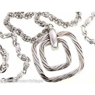Vintage Large Silver Tone Triple Heavy Chain & Braided Steel Fob 1960s