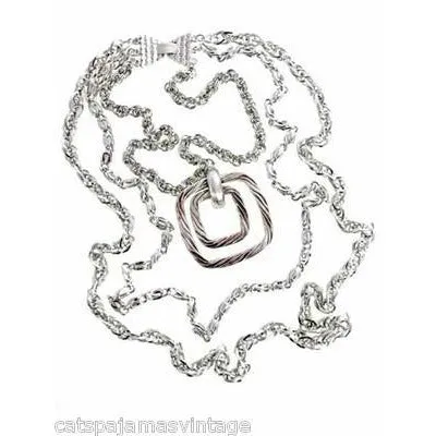 Vintage Large Silver Tone Triple Heavy Chain & Braided Steel Fob 1960s