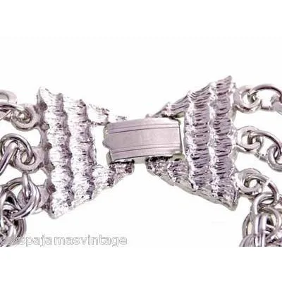Vintage Large Silver Tone Triple Heavy Chain & Braided Steel Fob 1960s