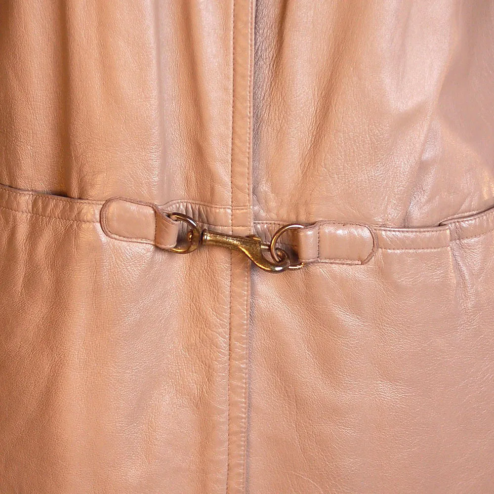 Vintage Leather Coat Bonnie Cashin Sills Snap Hook Front 1970s M