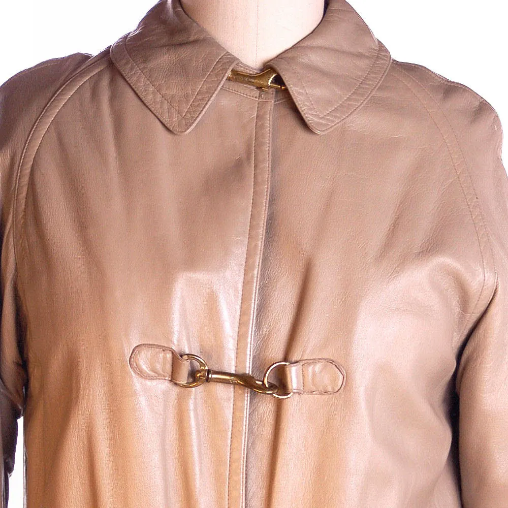 Vintage Leather Coat Bonnie Cashin Sills Snap Hook Front 1970s M