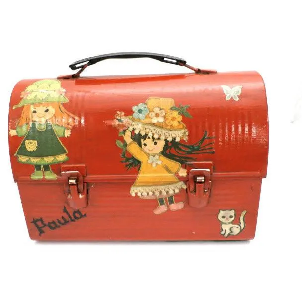 Vintage Lunch Box Purse Adorable Girly Appliqué 1970S Paula & Kitten