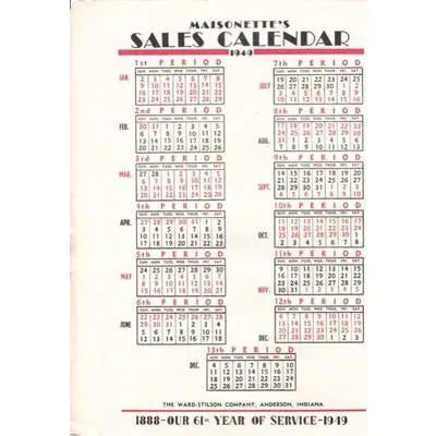 Vintage Maisonette Sales Calendar For 1949