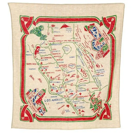 Vintage Map Of California Tablecloth 1940s 30 x 34