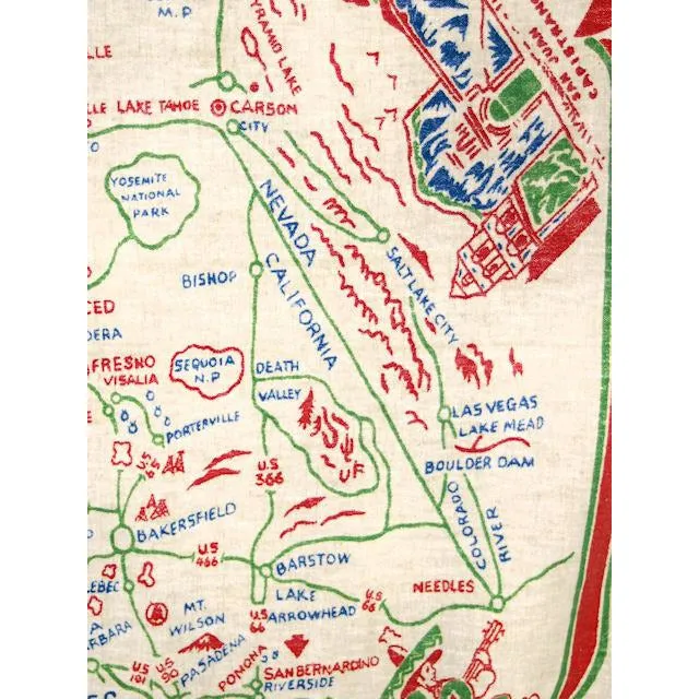 Vintage Map Of California Tablecloth 1940s 30 x 34