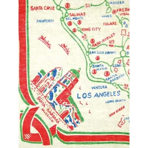 Vintage Map Of California Tablecloth 1940s 30 x 34