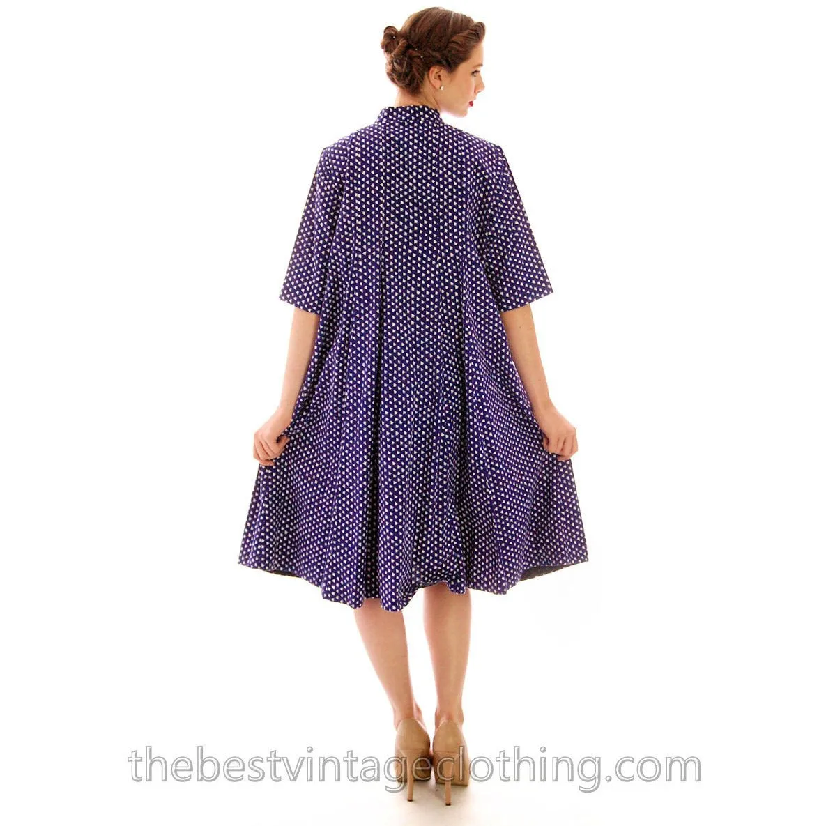 Vintage Marimekko 1974 Blue & White Printed Tent Dress 44/16 Large