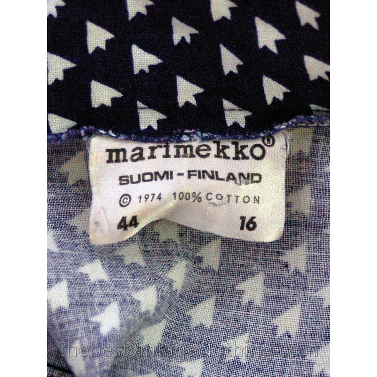 Vintage Marimekko 1974 Blue & White Printed Tent Dress 44/16 Large
