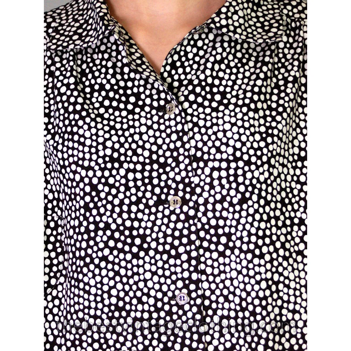 Vintage Marimekko Cotton Shirt Dress Black & White Polka Dots 5 Pockets Sz 10