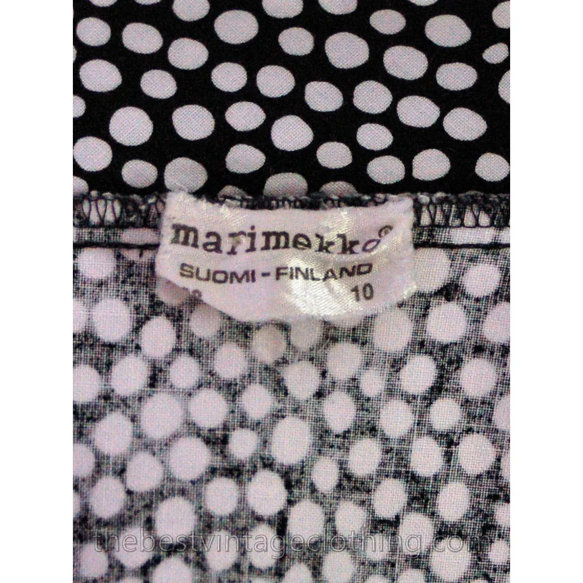 Vintage Marimekko Cotton Shirt Dress Black & White Polka Dots 5 Pockets Sz 10