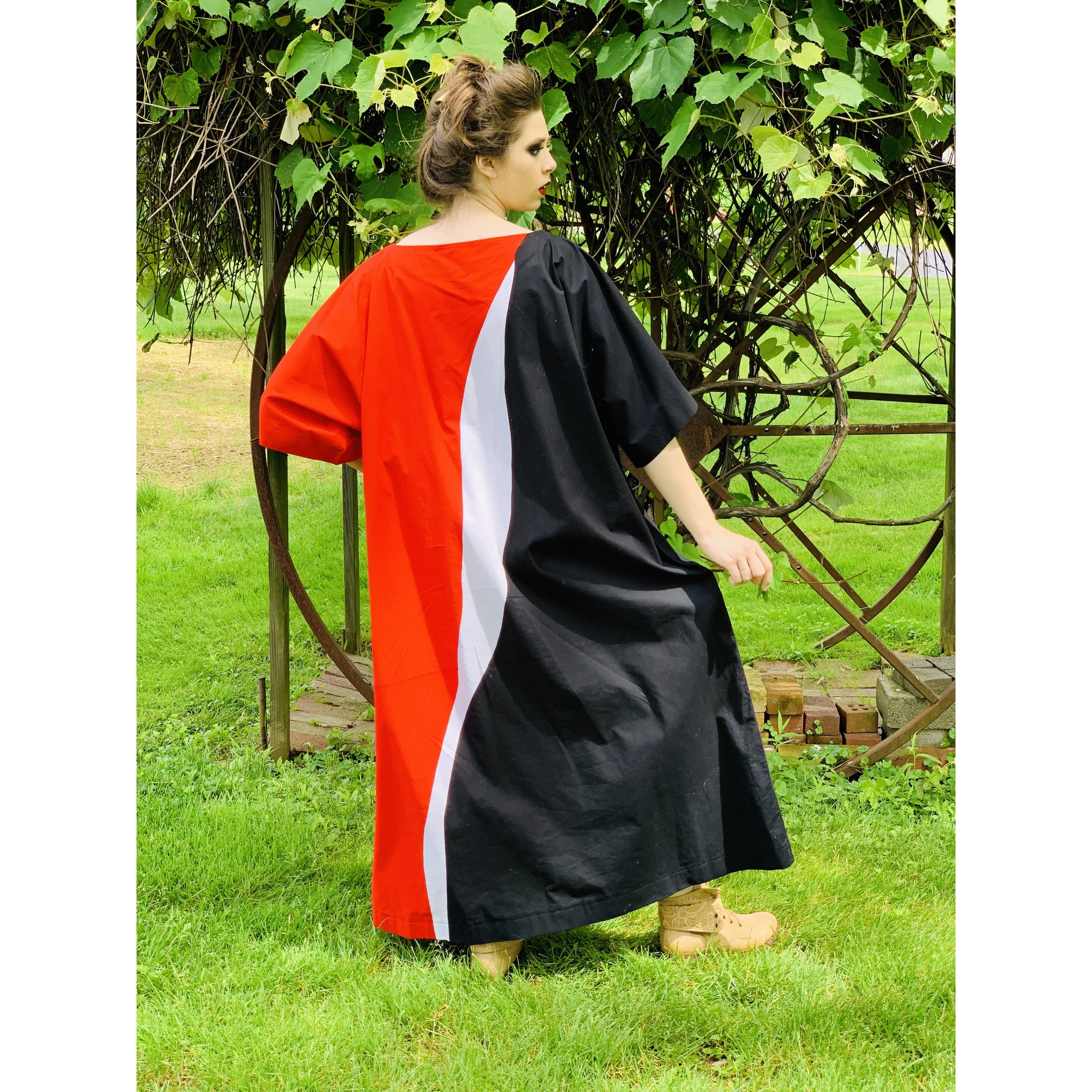 Vintage Marimekko Maxi Gown Red Black Cotton 1976 Sz M Striking